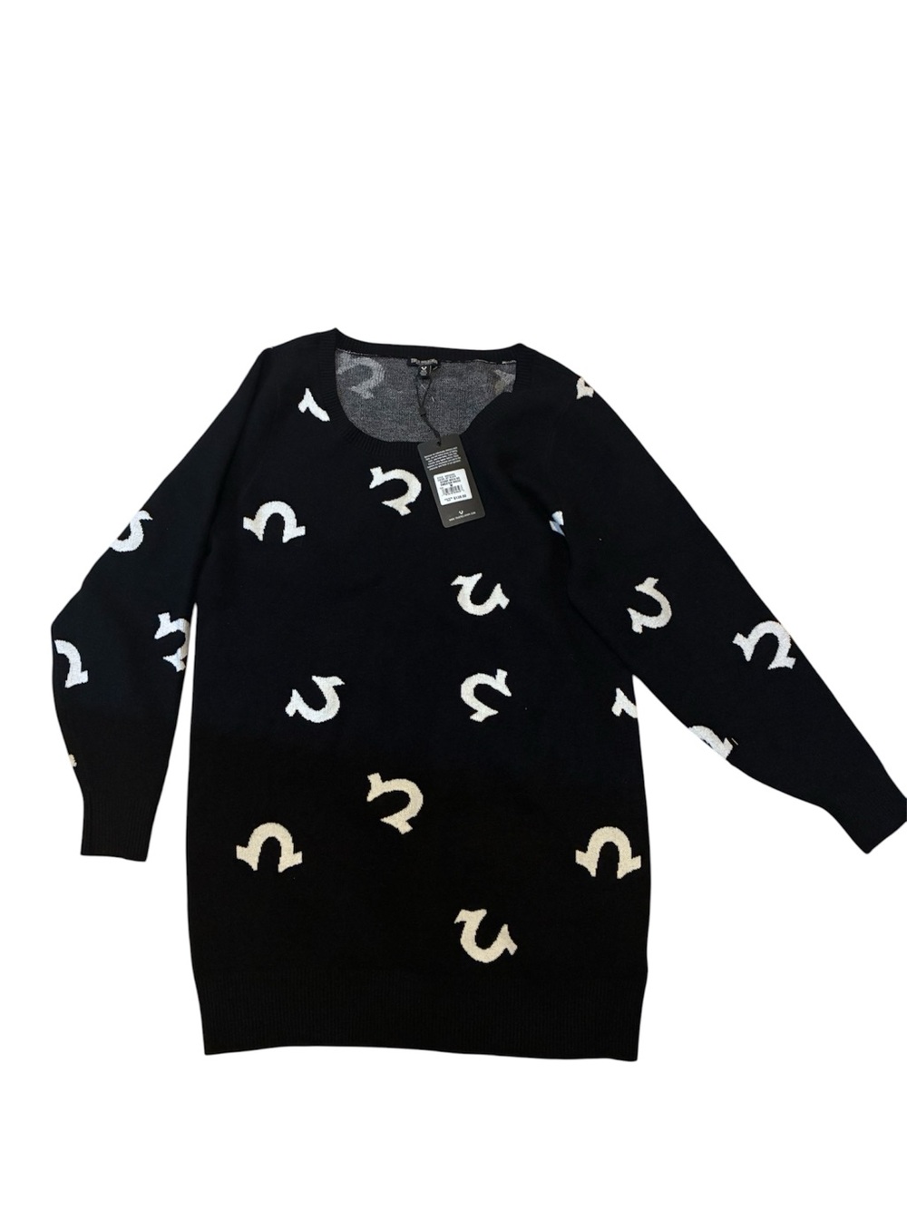 True Religion Black Sweater Dress with White Logo Pattern